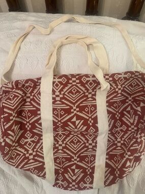 P.L.A.N Southwestern Print Canvas Tote Bag Rust Cream Boho Market Beach Bag